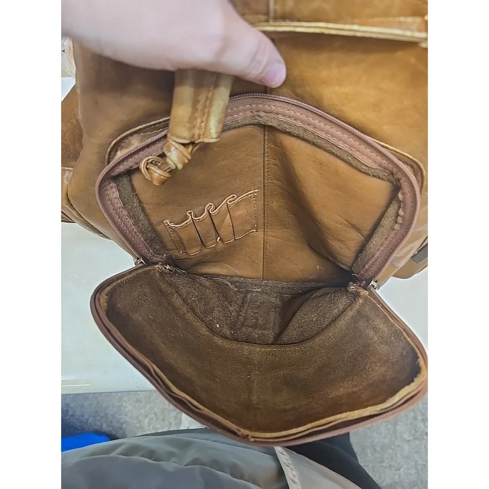 Vtg Handmade Genuine Leather Rustic College School Travel Rucksack Backpack Bag